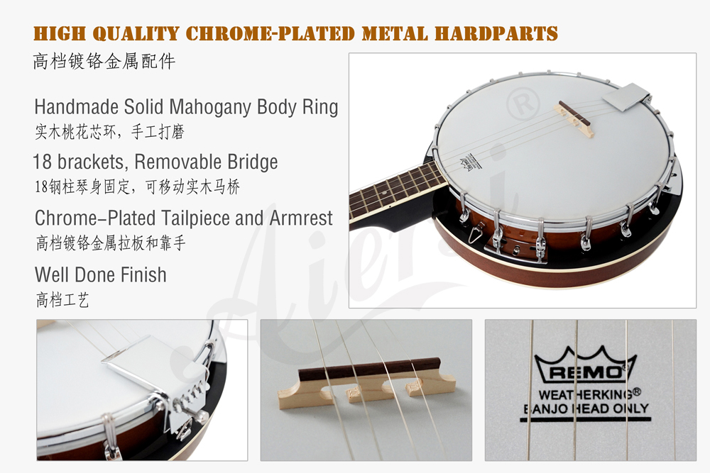 Aiersi brand high quality 4-string banjo with Remo Skin