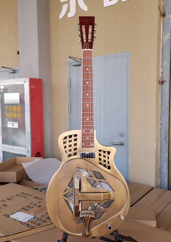 Cutaway Vintage Golden Brass Electric Tricone Resonator Guitar Aiersi Guitar