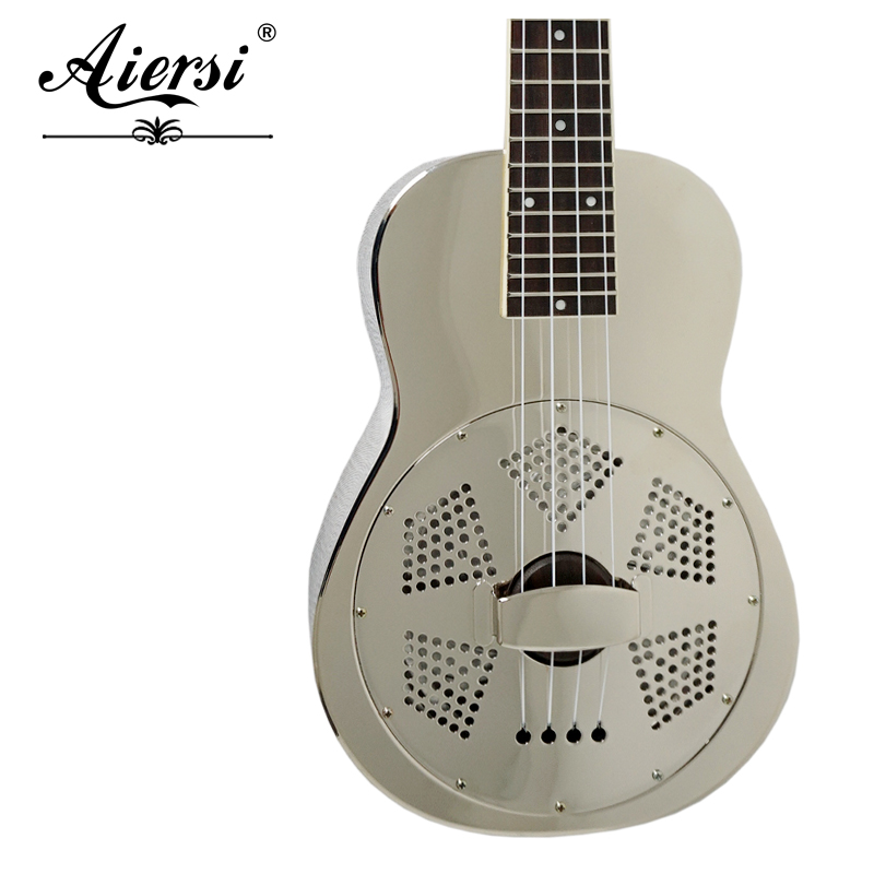 24 Inch Concert Gloss Finish Chrome Brass Resonator Ukulele