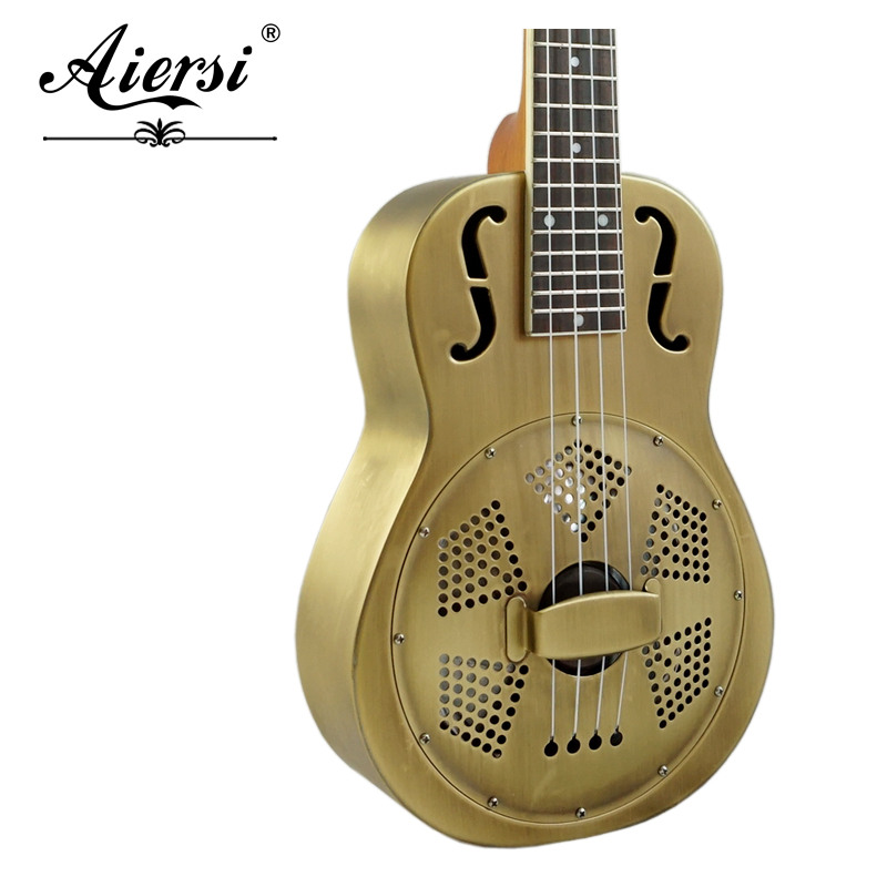 F Hole 24 Inch Concert Brass Bell Resonator Ukulele