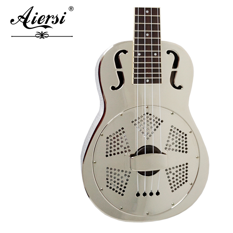 F Holes 24 Inch Concert Chrome Plated Copper Resonator Ukulele