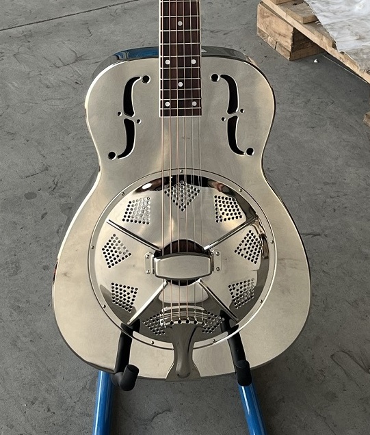 O Style Glossy Chrome Brass Resonator Guitar