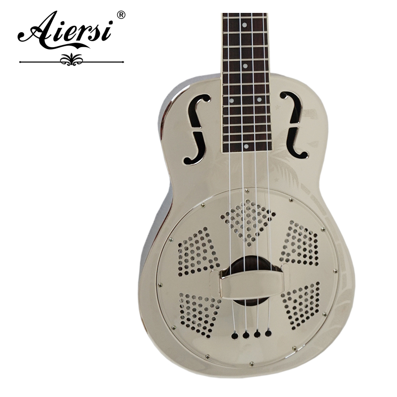 24 Inch Concert Gloss F Hole Brass Resonator Ukulele