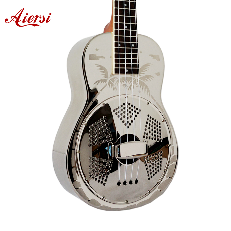 Sandblasted Gloss Brass Concert Resonator Ukulele - Aiersi Guitar