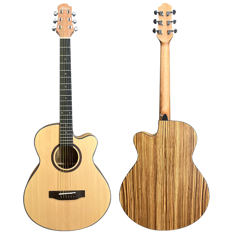 40 Inch Solid Spruce Top Zebrawood Body Acoustic Guitar