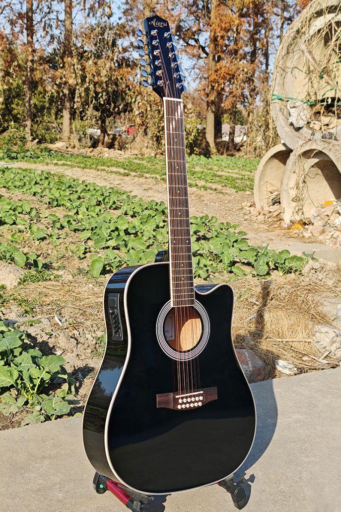 Glossy Black Mahogany 41 Inch Electric 12 String Acoustic Guitar