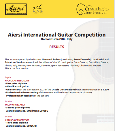 27th edition 2023 of the Ossola Guitar Festival Result