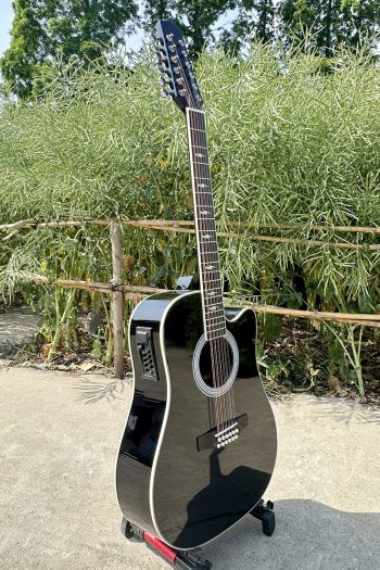Boult Brand Glossy Black Mahogany 12 String 41 Inch Cutaway Electric Acoustic Guitar