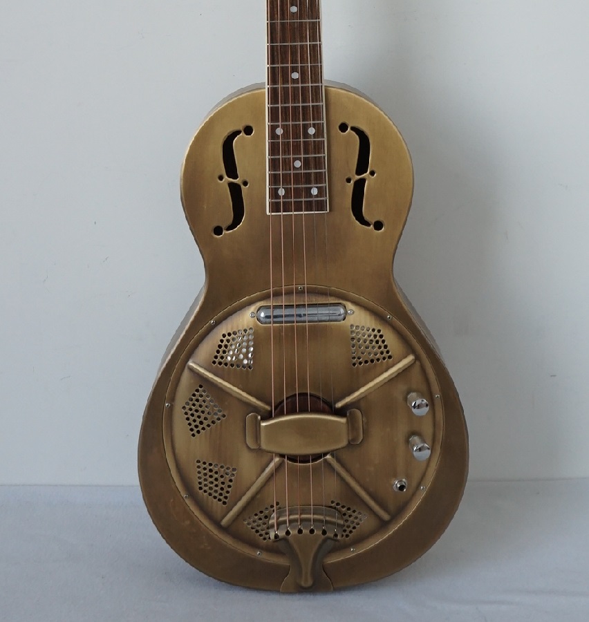 Vintage Golden Brass Electric Parlour Resonator Guitar