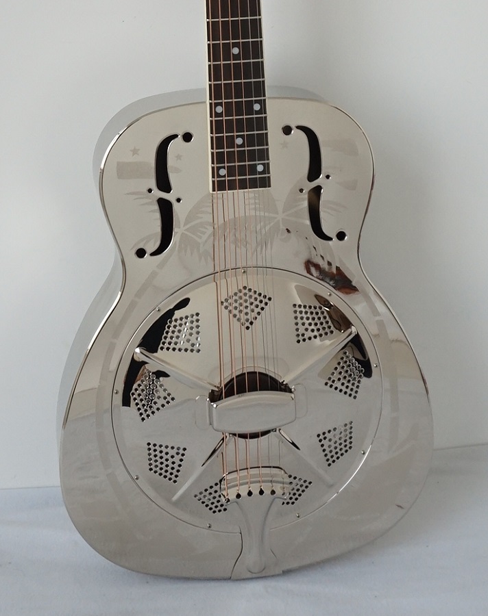 O Style Glossy Tree Pattern Brass Resonator Guitar