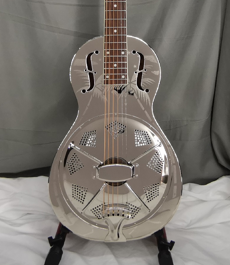 Parlour Glossy Hawaii Tree Pattern Chrome Resonator Guitar