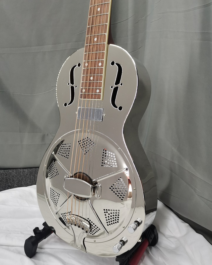 Glossy Chrome Brass Electric Parlour Resonator Guitar