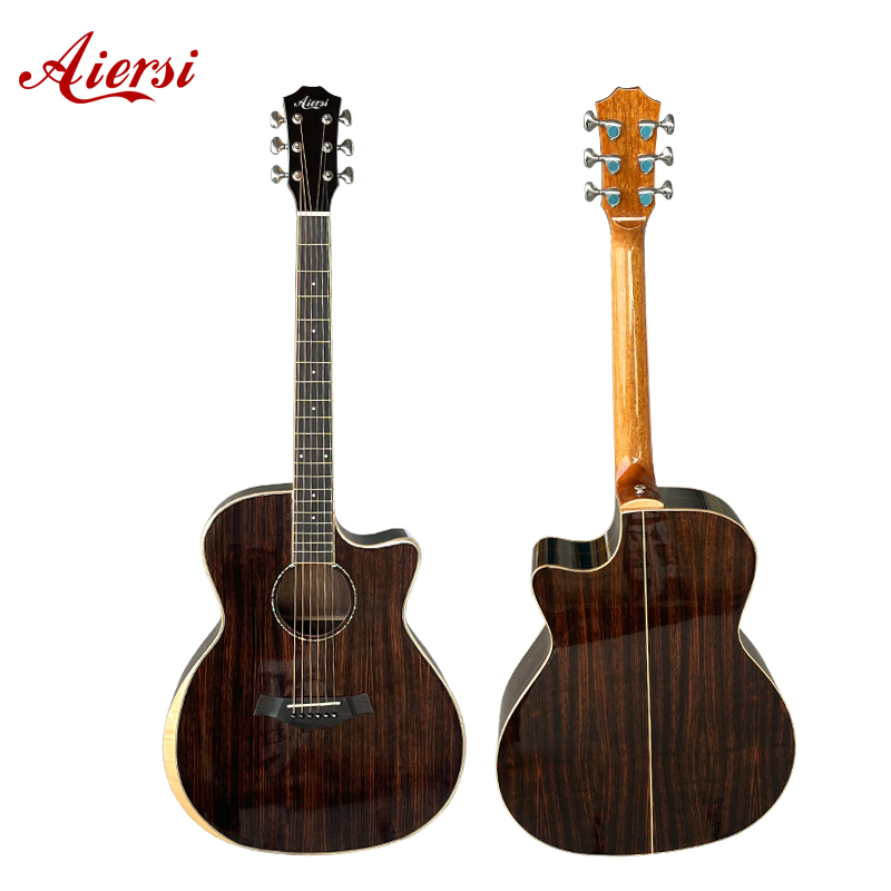 Glossy Armrest Design Cutaway Exotic Java Ebony Acoustic Guitar