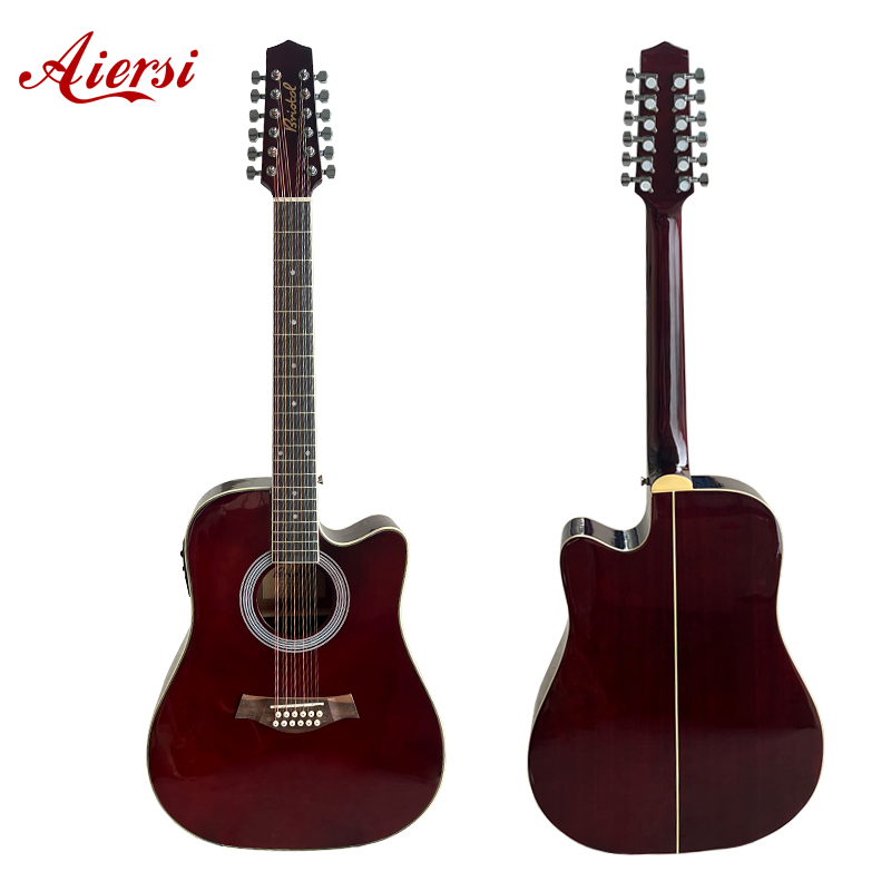 Glossy Wine Colour 12 String Acoustic Guitar