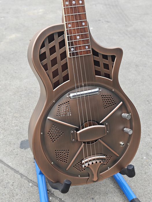 Cutaway Red Rust Copper Electric Parlour Resonator Guitar