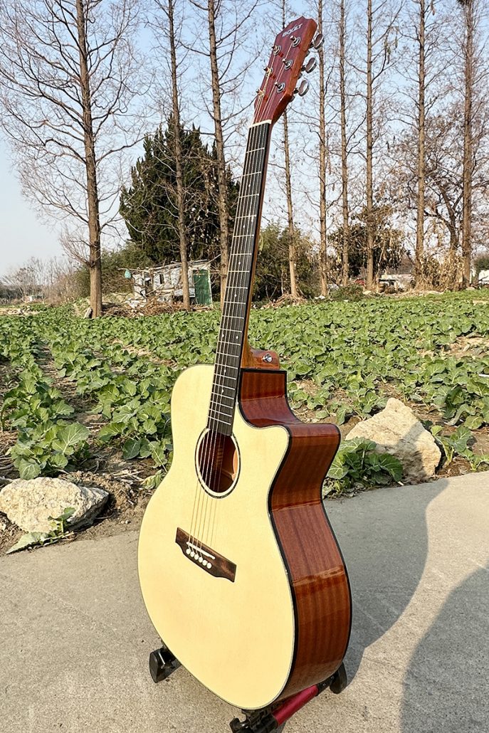 Plywood Spruce Sapele Body Glossy OM Cutaway Acoustic Guitar