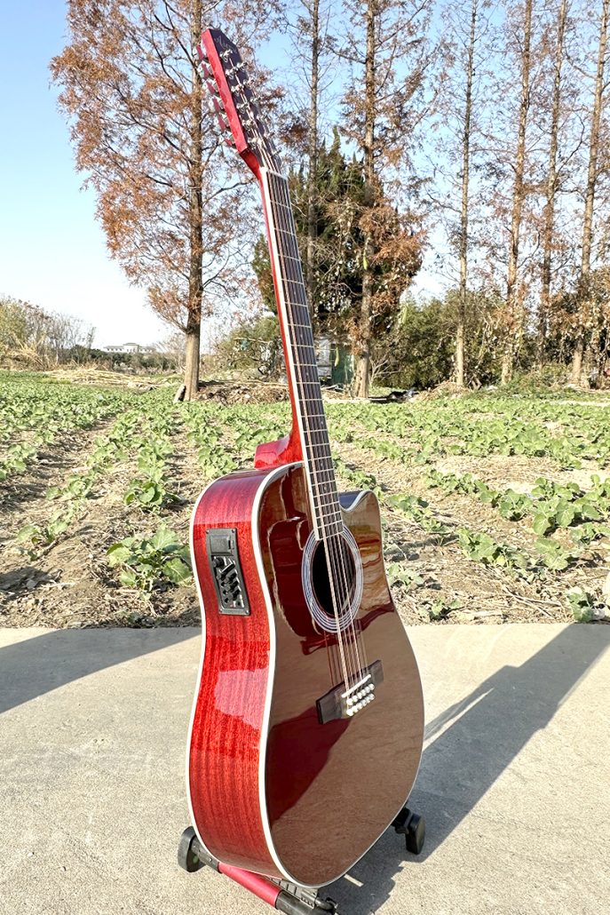 Glossy Red Colour Mahogany Cutaway 12 String Electric Acoustic Guitar