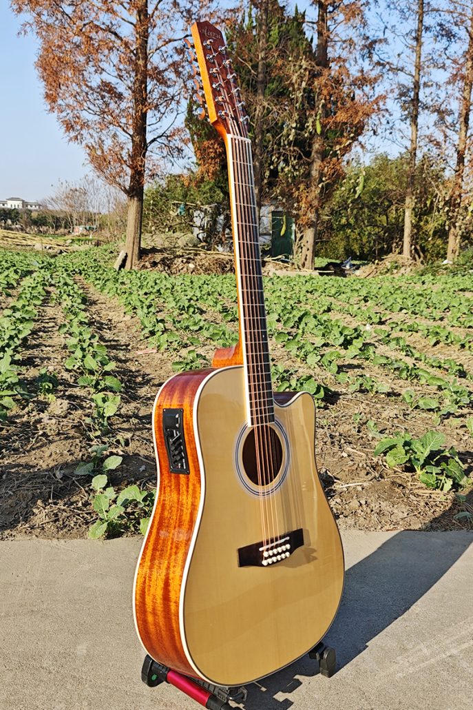 Glossy Spruce Top Mahogany 12 String 41 Inch Cutaway Electric Acoustic Guitar